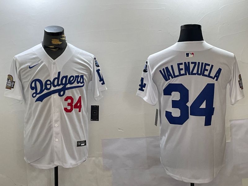 Men Los Angeles Dodgers 34 Valenzuela White Game 2024 Nike MLB Jersey style 112012